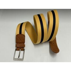 B. Garbo Paris Men's Size 100 / 40 Yellow Navy Blue Cotton Leather Casual Belt